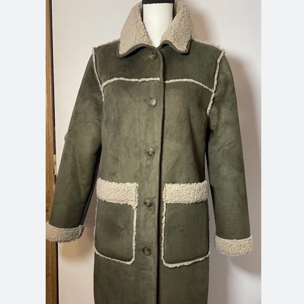 Michael Kors Faux Shearling Coat Olive Hazelnut Warm Winter Size Large. Nwt.